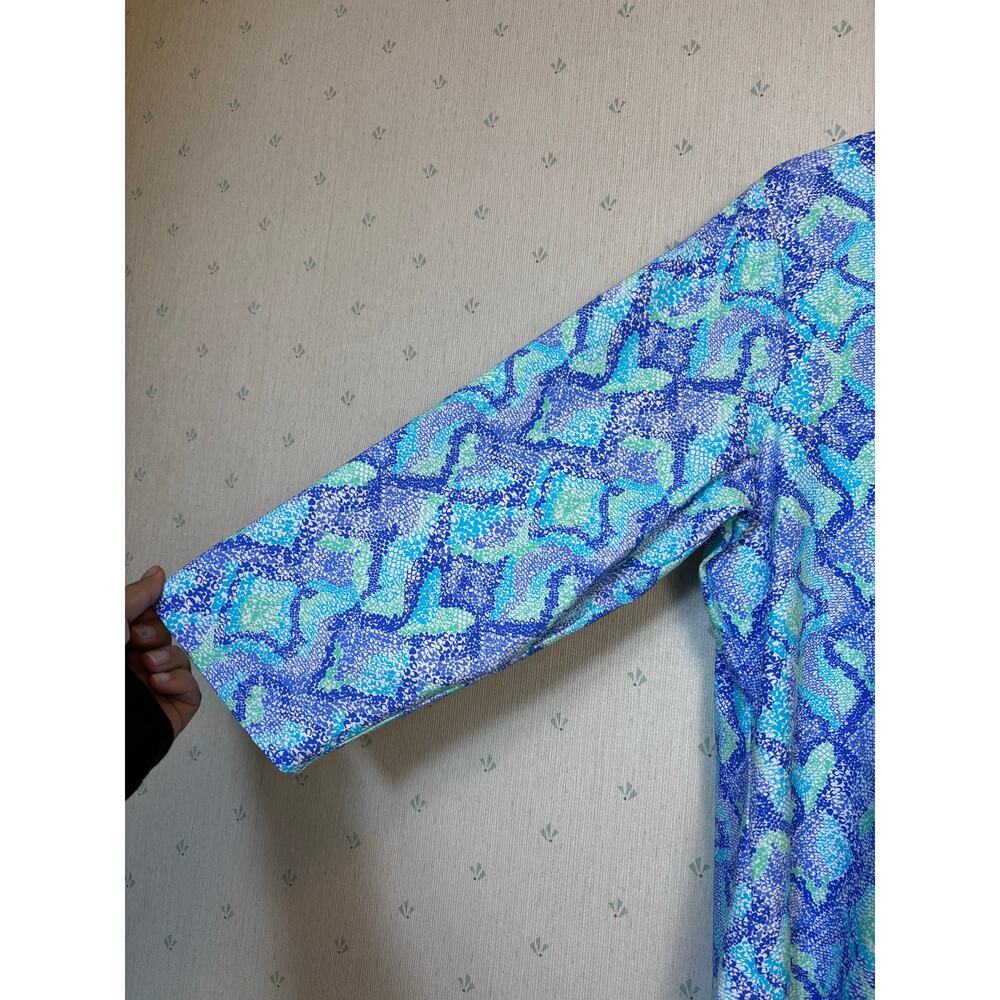 Lulu B Blue Snake Asymmetrical Scoop Neck Tunic Top Large UPF+50 Travel Resort - Picture 5 of 9